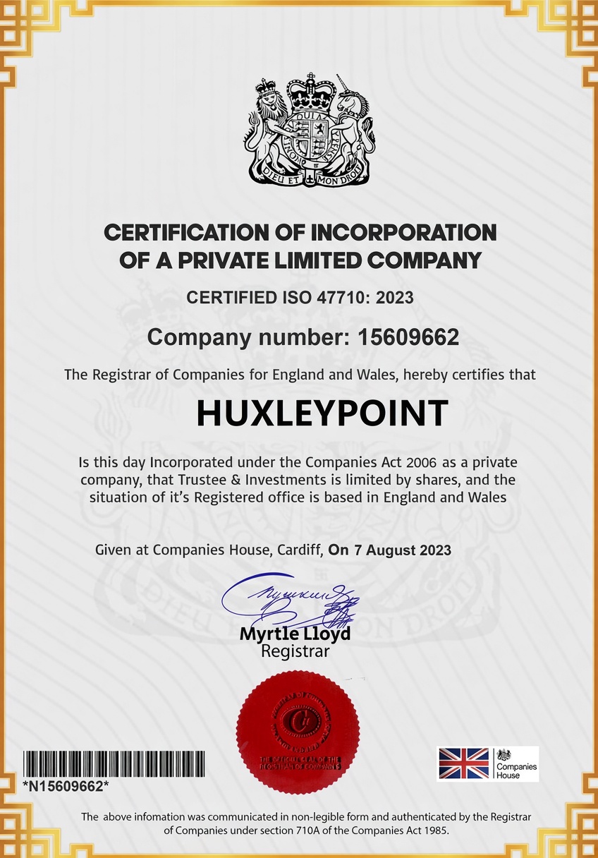 Huxleypoint Certificate of Incorporation
